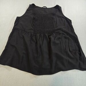 BloomChic Tank Top Women 22-24‎ Black Smocked Lace Trim Babydoll Peplum Boho